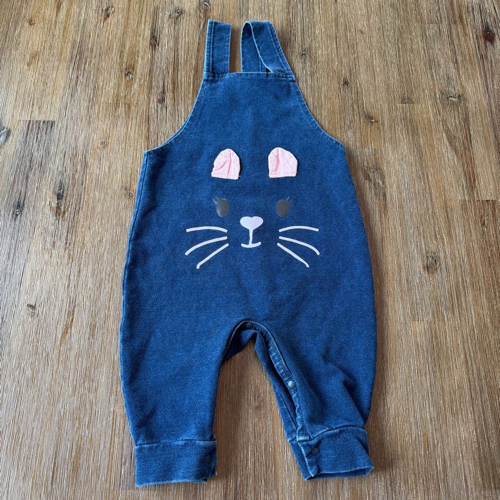 3/24$ Baby bunny cat denim overalls size 80 (12 months)